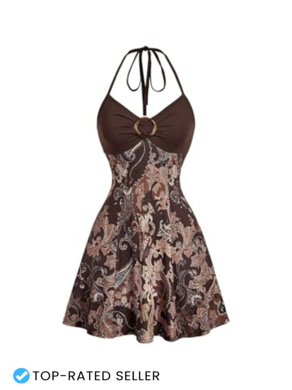 Women's Y2K Boho Halter A-Line Mini Dress Tie Back Backless